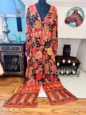 NINE LIVES BAZAAR AUSTRALIA FLORAL HIPPIE BOHO PRINT JUMPSUIT S